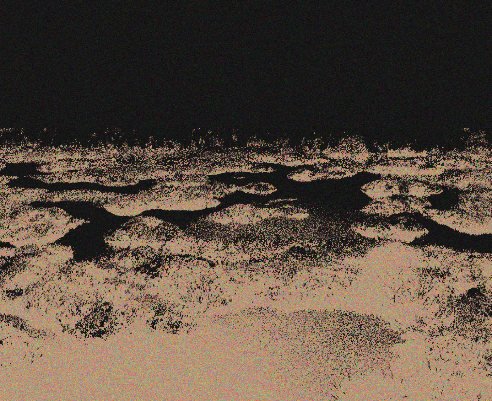 Turbidity - Orange waves or grains flowing into a black space and pooling around it.