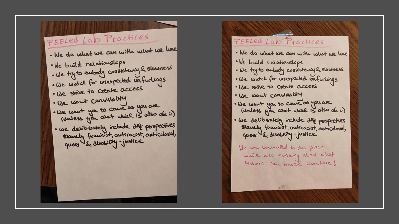 Side by side comparison of the lab values, after storytelling the values have been updated in pink saying "We are committed to this place while also thinking about what lessons can travel elsewhere!"