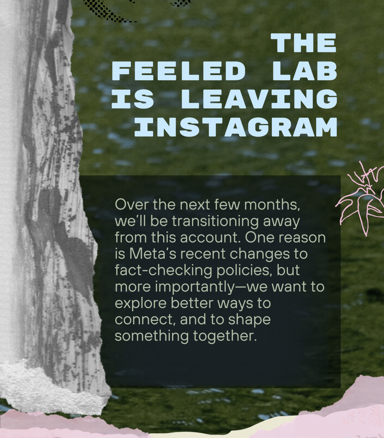 Instagram Post announcing "The FEELed Lab is leaving Instagram"