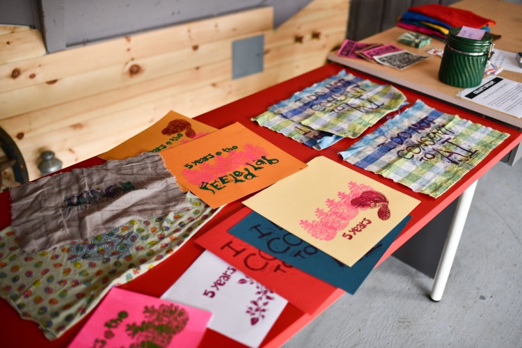 Crafting exchange table with prints and patches