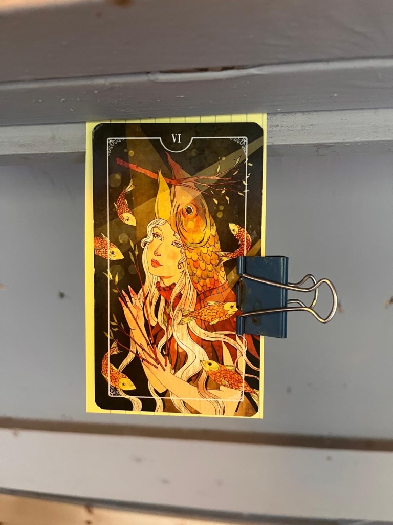 Photo credit: Astrida
A close-up of a tarot card at one of the chosen workspaces at FEELed Lab
