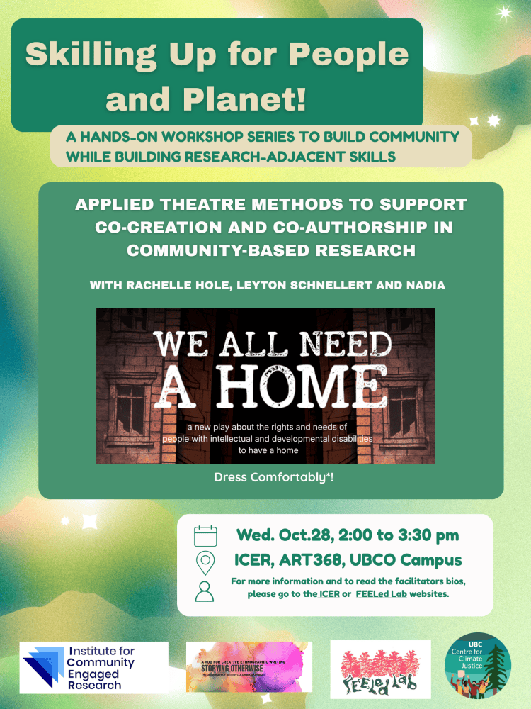 Skilling up Series info poster with event details and an image showing a comic of two buildings with the text "We all need a home"
